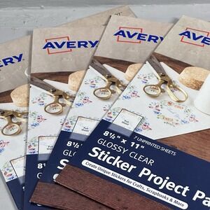 Avery Full-Sheet Sticker Project Paper 8.5"X11" 7 Sheets-Clear 4397 -‎ Lot of 4